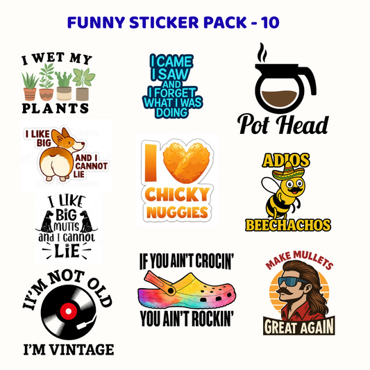 FUNNY STICKER PACK -  SET OF 10